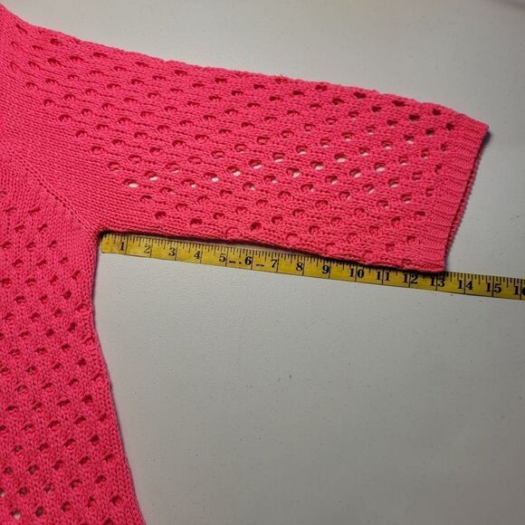 Lisa International Hot Pink Open Pointelle Knit Sweater Women's Plus Size 1X - Picture 10 of 10